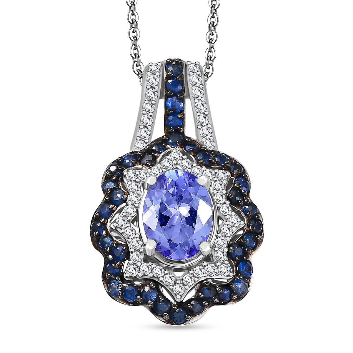 D'Joy Tanzanite and Multi Gemstone 2.60 ctw Pendant Necklace in Rhodium Over Sterling Silver 20 Inches