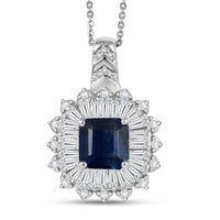 TLV D'Joy Asscher Cut Premium Kashmir Kyanite, Moissanite Pendant Necklace (20 Inches) in Rhodium Over Sterling Silver 5.15 ctw