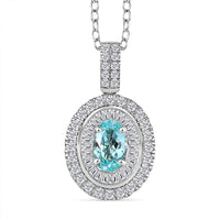 Certified & Appraised Rhapsody AAAA Paraiba Tourmaline and E-F VS2 Diamond 2.00 ctw Double Halo Pendant Necklace in 950 Platinum 4.60 Grams 20 Inches