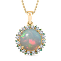 Certified & Appraised Luxoro AAA Ethiopian Welo Opal, Paraiba Tourmaline and G-H I2 Diamond 6.00 ctw Pendant Necklace in 14K Yellow Gold 20 Inches