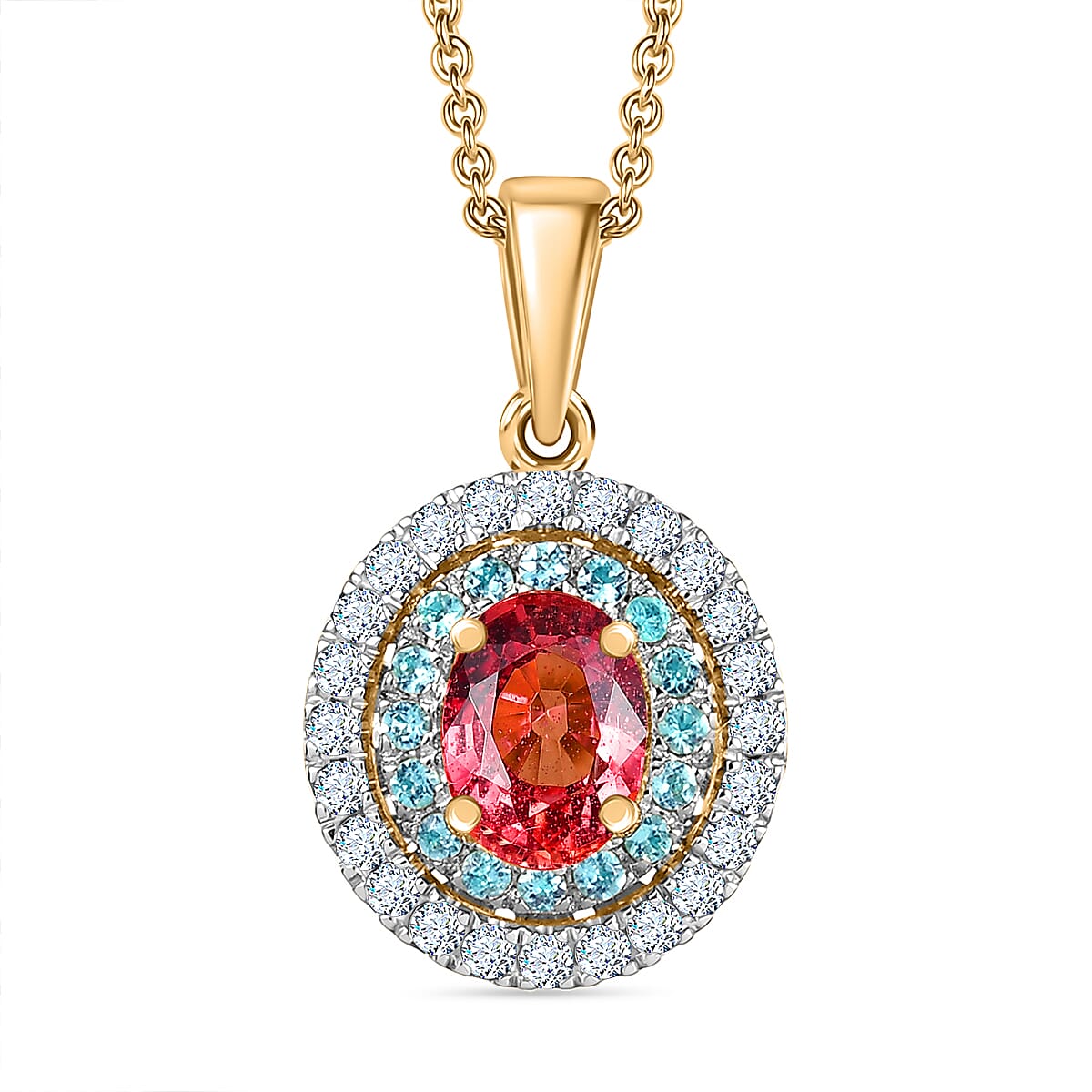 Luxoro AAAA Padparadscha Sapphire, Paraiba Tourmaline and Diamond Pendant Necklace in 14K Yellow Gold 1.65 ctw  (20 Inches)