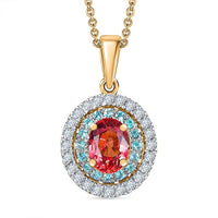 Luxoro AAAA Padparadscha Sapphire, Paraiba Tourmaline and Diamond Pendant Necklace in 14K Yellow Gold 1.65 ctw  (20 Inches)