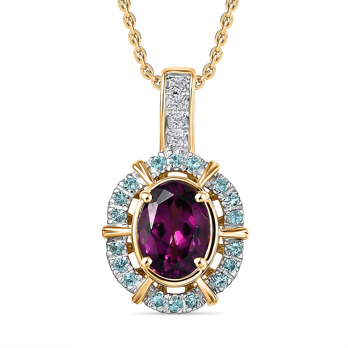 Certified & Appraised Luxoro AAA Radiant Ember Garnet, Paraiba Tourmaline and G-H I2 Diamond 1.70 ctw Pendant Necklace in 10K Yellow Gold 20 Inches