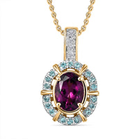 Certified & Appraised Luxoro AAA Radiant Ember Garnet, Paraiba Tourmaline and G-H I2 Diamond 1.70 ctw Pendant Necklace in 10K Yellow Gold 20 Inches