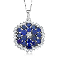 Blue Sapphire and White Zircon 5.15 ctw Floral Spray Pendant Necklace 18 Inches in Platinum Over Sterling Silver
