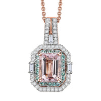 Certified & Appraised Luxoro AAA Pink Morganite, Paraiba Tourmaline and Diamond G-H I2 2.15 ctw Pendant Necklace in 14K Rose Gold 20 Inches (Del. in 10-12 Days)