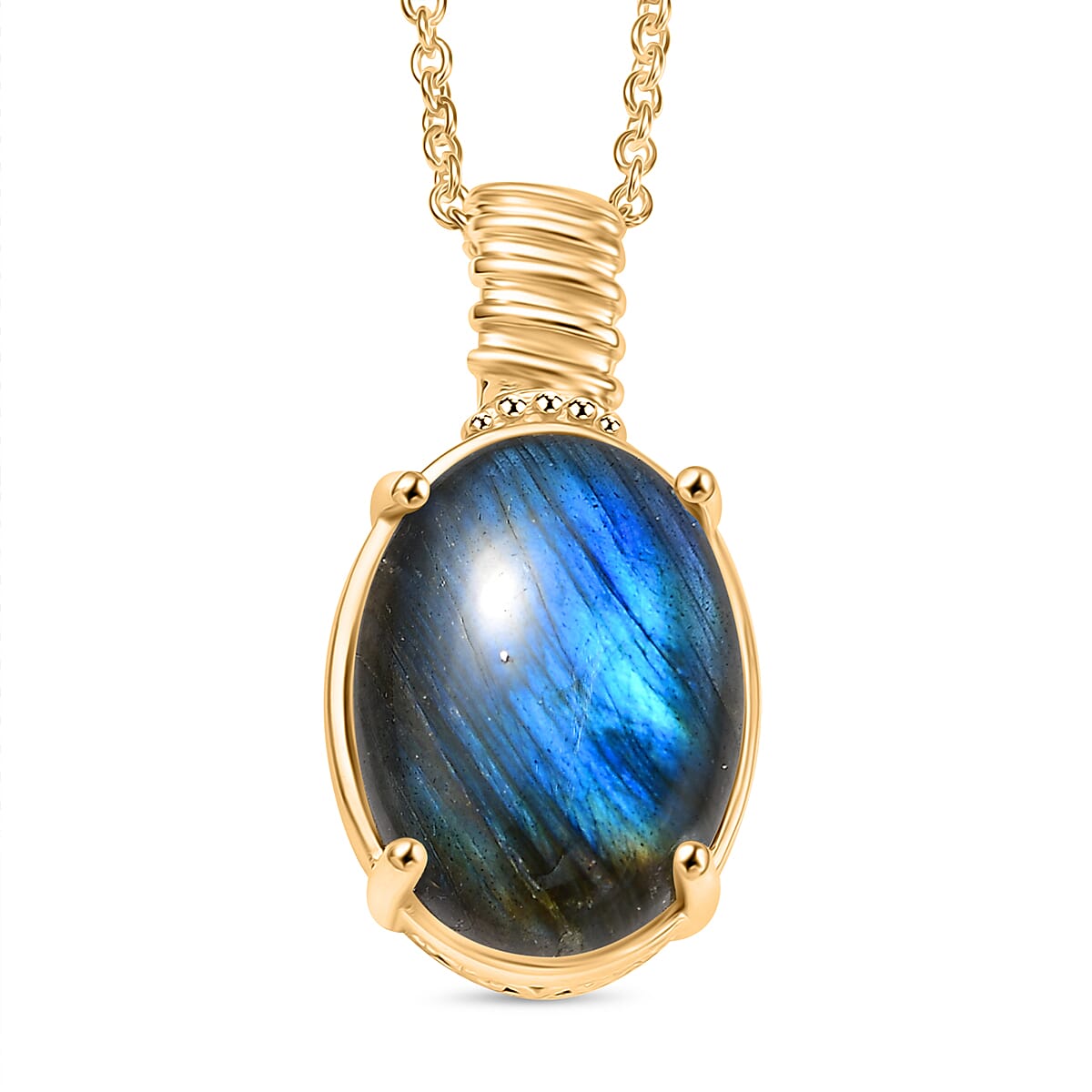 Malagasy Labradorite Pendant in 18K YG Plated with ION Plated YG Stainless Steel Necklace (20 Inches) 18.00 ctw