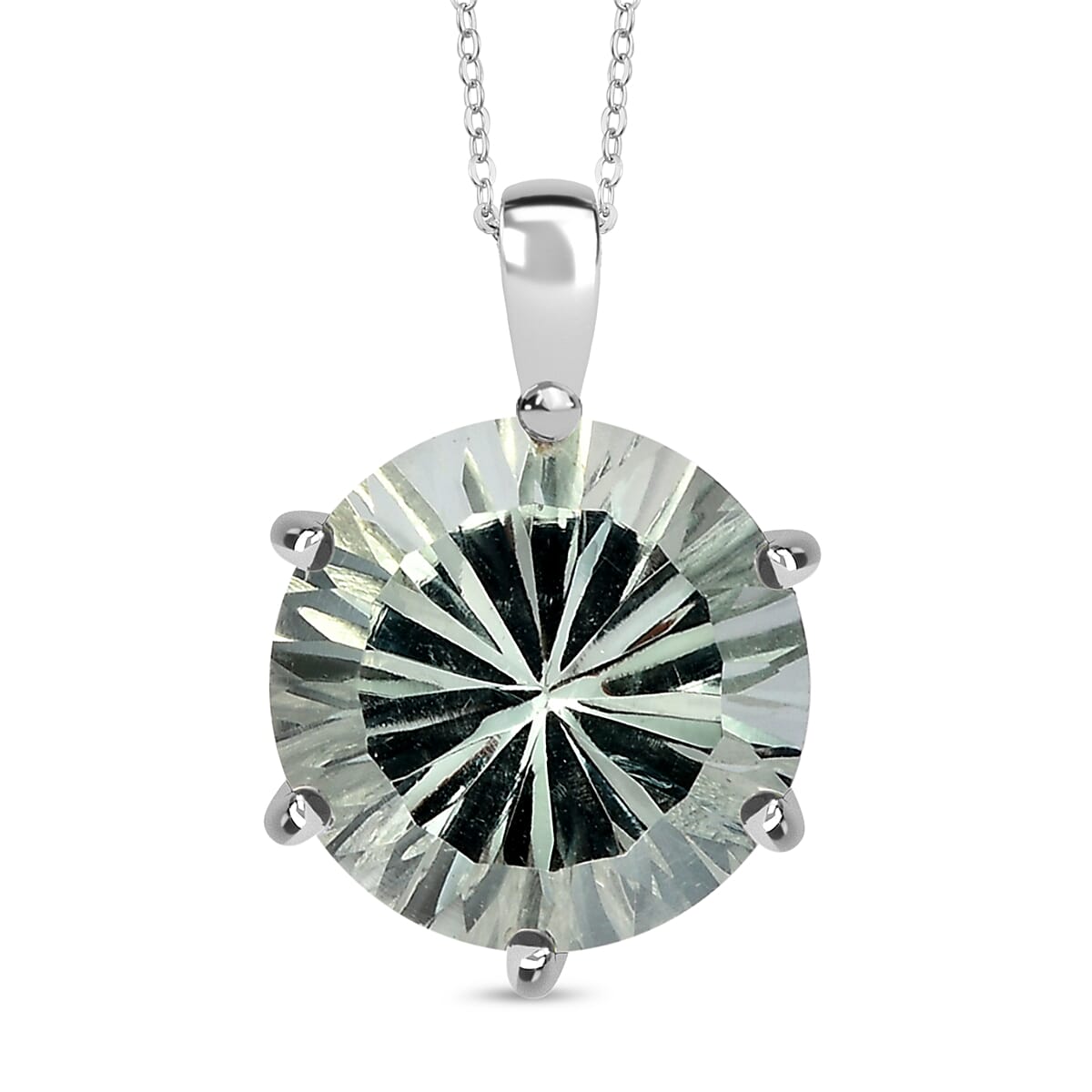 Montezuma Prasiolite Pendant Necklace (20 Inches) in Rhodium Over Sterling Silver 5.60 ctw