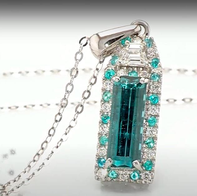 Rhapsody AAAA Monte Belo Indicolite, AAAA Paraiba Tourmaline and E-F VS2 Diamond 2.75 ctw Pendant Necklace in 950 Platinum 20 Inches 5.75 Grams