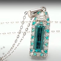 Rhapsody AAAA Monte Belo Indicolite, AAAA Paraiba Tourmaline and E-F VS2 Diamond 2.75 ctw Pendant Necklace in 950 Platinum 20 Inches 5.75 Grams