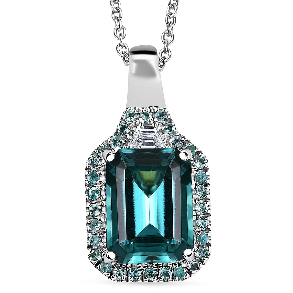 Rhapsody AAAA Lagoon Tourmaline, AAAA Paraiba Tourmaline and E-F VS 2 Diamond 5.00 ctw Pendant Necklace 20 Inches in 950 Platinum