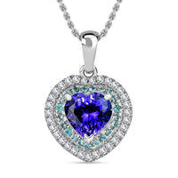 Certified & Appraised Rhapsody AAAA Tanzanite, Paraiba Tourmaline and E-F VS2 Diamond 2.20 ctw Heart Pendant Necklace in 950 Platinum 20 Inches 4.15 Grams