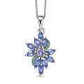 Premium Tanzanite and AAA Paraiba Tourmaline 1.82 ctw Floral Pendant Necklace in Rhodium Over Sterling Silver 20 Inches - Sticky add to cart bar
