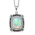 Premium Ethiopian Welo Opal, AAA Paraiba Tourmaline, Natural Champagne and White Diamond 2.30 ctw Pendant Necklace in Rhodium Over Sterling Silver 20 Inches - Sticky add to cart bar