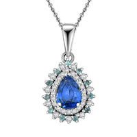 Premium Ceylon Blue Sapphire, AAA Paraiba Tourmaline and Diamond 1.17 ctw Pendant Necklace in Rhodium Over Sterling Silver 20 Inches