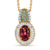 Premium Ouro Fino Rubellite, AAA Paraiba Tourmaline and Diamond 1.08 ctw Halo Pendant Necklace in 18K Vermeil Yellow Gold Over Sterling Silver 20 Inches