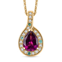 AAA Radiant Ember Garnet, AAA Paraiba Tourmaline and Diamond 1.70 ctw Dewdrop Pendant Necklace in 18K Vermeil Yellow Gold Over Sterling Silver 20 Inches