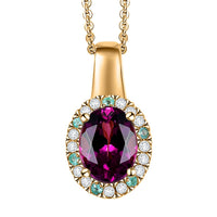 AAA Radiant Ember Garnet, AAA Paraiba Tourmaline and Diamond 1.80 ctw Dewdrop Pendant Necklace in 18K Vermeil Yellow Gold Over Sterling Silver 20 Inches