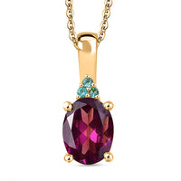 AAA Radiant Ember Garnet and Paraiba Tourmaline 1.52 ctw Pendant Necklace in 18K Vermeil Yellow Gold Over Sterling Silver 20 Inches