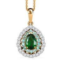 Certified & Appraised Luxoro AAA Tsavorite Garnet, AAAA Paraiba Tourmaline and Diamond E-F I2 1.80 ctw Pendant Necklace in 14K Yellow Gold 20 Inches