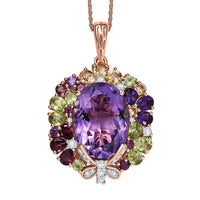 GP Italian Garden Collection Rose De France Amethyst and Multi Gemstone 13.15 ctw Pendant Necklace in 18K Vermeil Rose Gold Over Sterling Silver 20 Inches