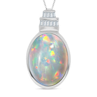 Luxoro Premium Ethiopian Welo Opal and I3 Diamond Pendant Necklace in 10K White Gold (18 Inches) 5.60 ctw