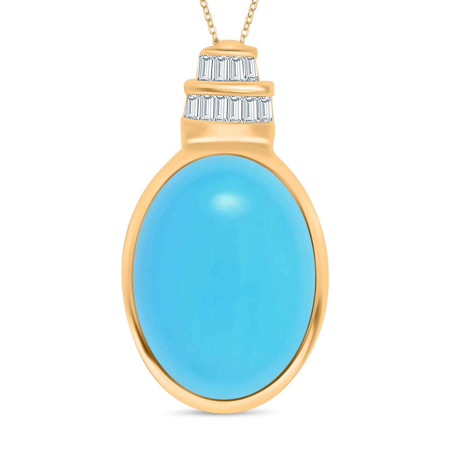 Premium Sleeping Beauty Turquoise and Diamond 8.30 ctw Pendant Necklace 20 Inches in 18K Vermeil Yellow Gold Over Sterling Silver