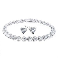 Simulated Diamond 2.00 ctw Earrings and Bracelet (7.50 In) in Silvertone