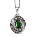 Chrome Diopside, Brown and White Zircon 1.50 ctw Sea Wave Pendant in Rhodium Over Sterling Silver with Stainless Steel Necklace 20 Inches - Sticky add to cart bar