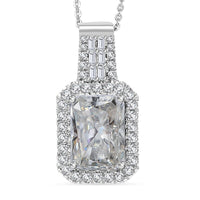 D'Joy Radiant Cut Moissanite 4.65 ctw Art Deco Pendant Necklace in Rhodium Over Sterling Silver 20 Inches