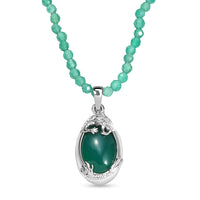 D'Joy Verde Onyx 60.80 ctw Dragon Pendant with Beaded Necklace in Rhodium Over Sterling Silver 20 Inches