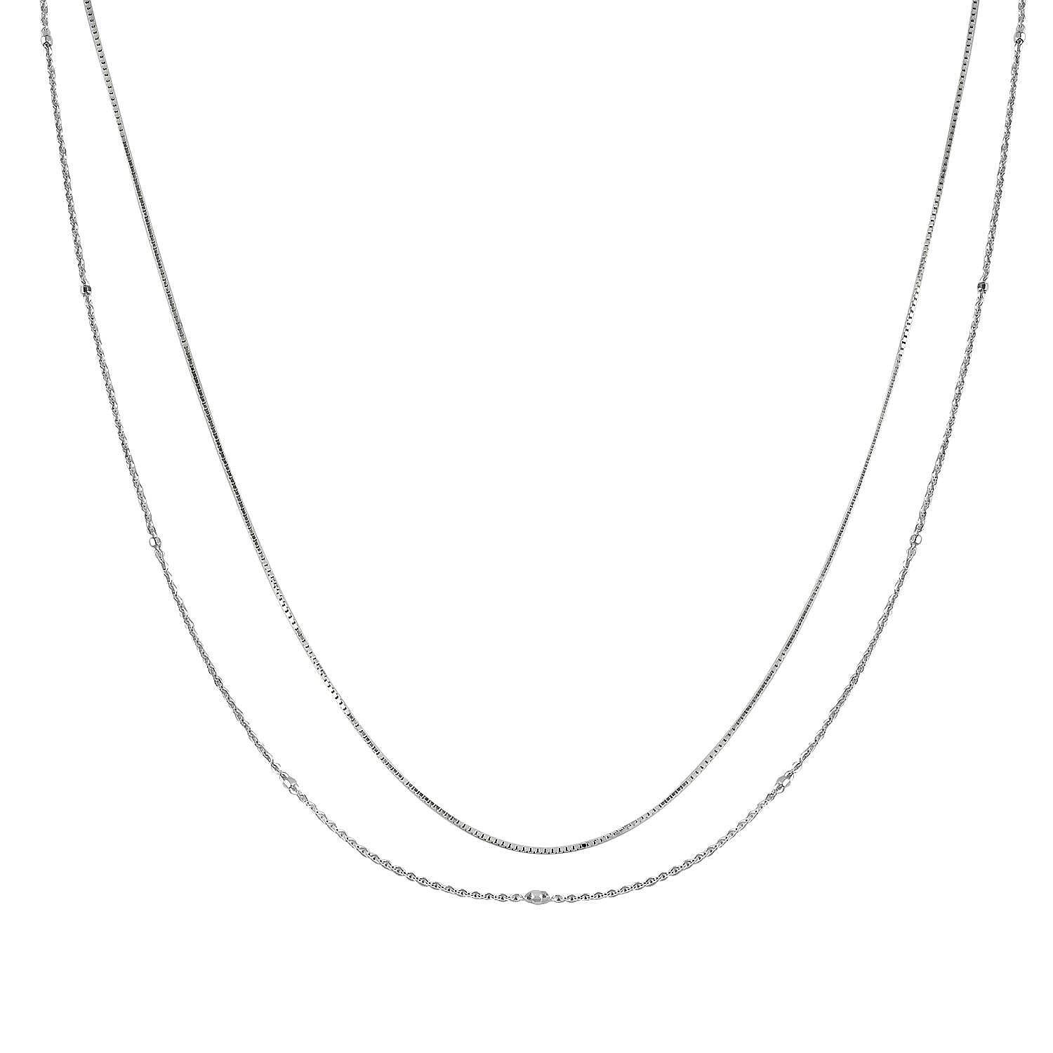 Set of 2 Cube & Diamond-Cut Chain Necklace in Sterling Silver 2.8 Grams 18 Inches
