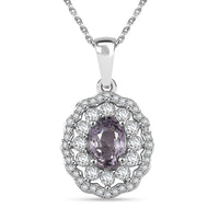 Royal Lavender Spinel and White Zircon 1.70 ctw Floral Pendant Necklace in Rhodium Over Sterling Silver 20 Inches