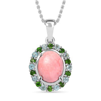Karis Oregon Peach Opal and Multi Gemstone 2.35 ctw Blooming Pendant in Platinum Bond with Stainless Steel Necklace 20 Inches