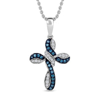 Venice Blue Diamond I1-I2 and Diamond 0.25 ctw Infinity Cross Pendant Necklace in Rhodium Over Sterling Silver 20 inches