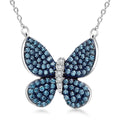 Venice Blue Diamond I1-I2 and Diamond 0.50 ctw Butterfly Pendant Necklace in Rhodium Over Sterling Silver 20 Inches - Sticky add to cart bar