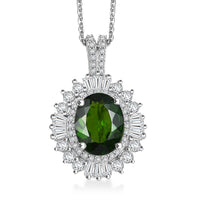 Chrome Diopside and Moissanite 3.60 ctw Starburst Pendant Necklace in Rhodium Over Sterling Silver 20 Inches