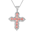 Karis Oregon Peach Opal 2.80 ctw Cross Pendant in Platinum Bond with Stainless Steel Necklace 20 Inches - Sticky add to cart bar