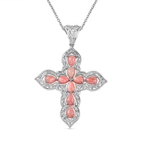 Karis Oregon Peach Opal 2.80 ctw Cross Pendant in Platinum Bond with Stainless Steel Necklace 20 Inches