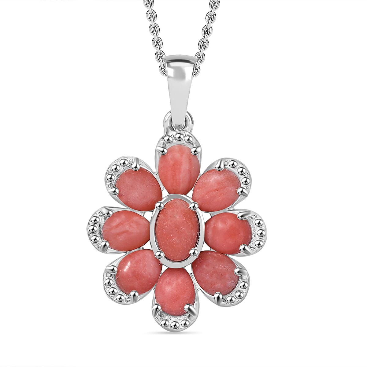 D'Joy Oregon Peach Opal 2.75 ctw Floral Pendant in Platinum Over Sterling Silver with Stainless Steel Necklace (20 Inches)