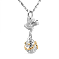 14K YG and Platinum Over Sterling Silver Pendant with Stainless Steel Necklace 20 Inches