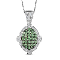 D'Joy Premium Tsavorite Garnet and White Zircon 2.30 ctw Art Deco Pendant Necklace in Rhodium Over Sterling Silver 20 Inches
