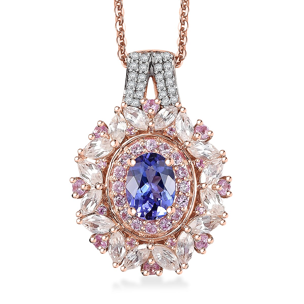 AAA Tanzanite and Multi Gemstone 3.70 ctw Cosmic Beauty Pendant Necklace in 18K Vermeil Rose Gold Over Sterling Silver 20 Inches
