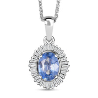 Luxoro Premium Ceylon Blue Sapphire and Diamond G-H I2 1.10 ctw Crownwave Pendant Necklace in 10K White Gold 18 Inches