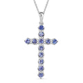 Tanzanite and White Zircon 1.50 ctw Cross Pendant Necklace in Rhodium Over Sterling Silver 20 Inches - Sticky add to cart bar