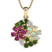 Orissa Rhodolite Garnet and White Zircon 3.50 ctw Plumeria Flower Pendant Necklace in 18K Vermeil Yellow Gold Over Sterling Silver 20 Inches