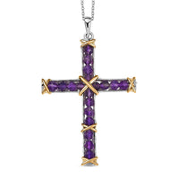 EverTrue African Amethyst Cross Pendant in 18K YG Plated and Platinum Bond with Stainless Steel Necklace (20 Inches) 5.60 ctw