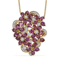 Orissa Rhodolite Garnet and White Zircon 9.40 ctw Bunch of Flower Pendant Necklace in 18K Vermeil Yellow Gold Over Sterling Silver 20 Inches
