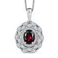 Orissa Rhodolite Garnet and White Zircon 4.90 ctw Floral Pendant Necklace in Rhodium Over Sterling Silver 20 Inches - Sticky add to cart bar