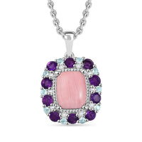 Karis Oregon Peach Opal and Multi Gemstone 3.50 ctw Floral Pendant in Platinum Bond with Stainless Steel Necklace 20 Inches